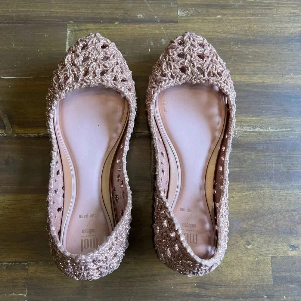 Mel By Melissa Campana Chrochet Rose Gold  Glitter Flats